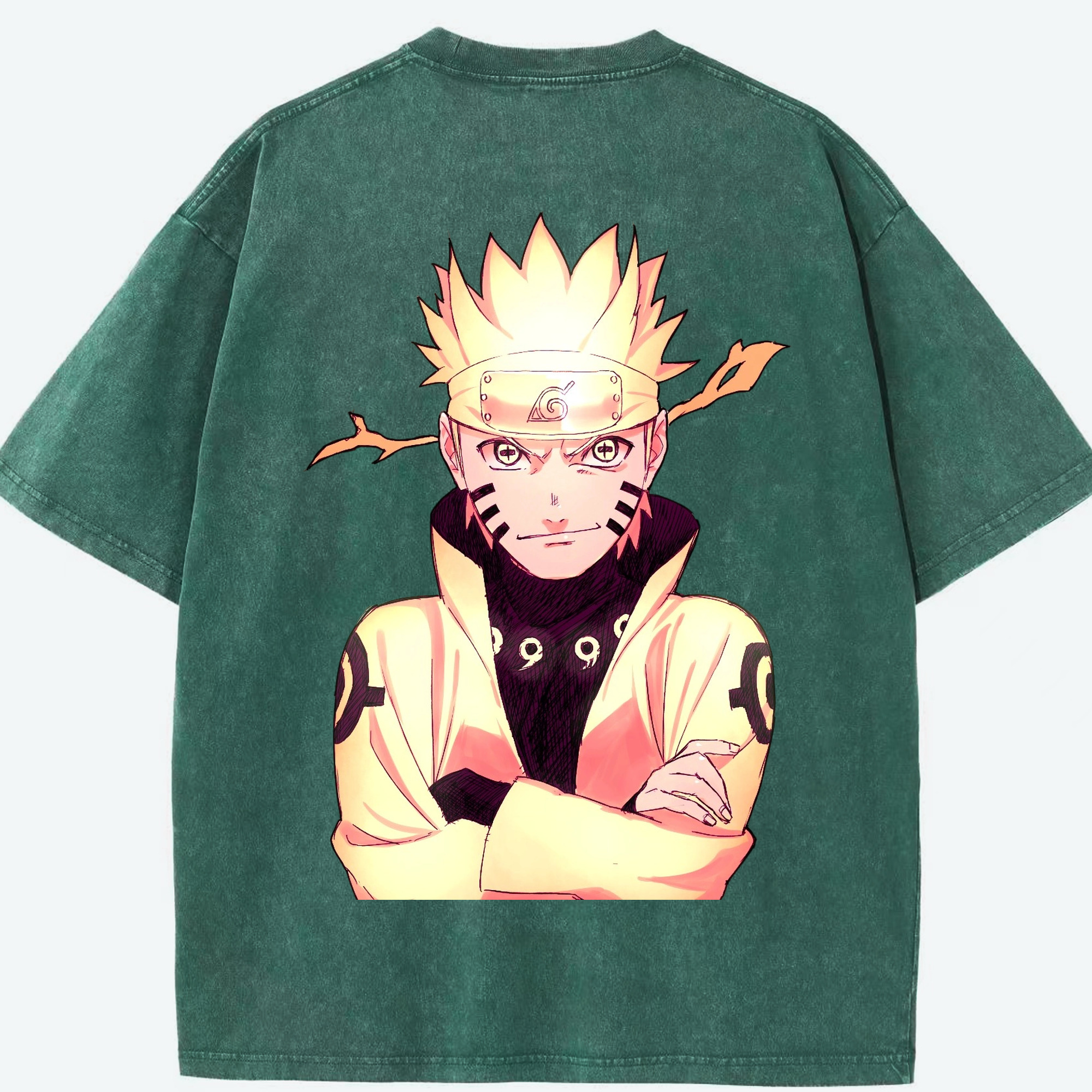 （画像用） NARUTO -ナルト- うずまき ナルト Uzumaki Naruto 綿100% ヴィンテージ風 半袖Tシャツ（背面プリント）
